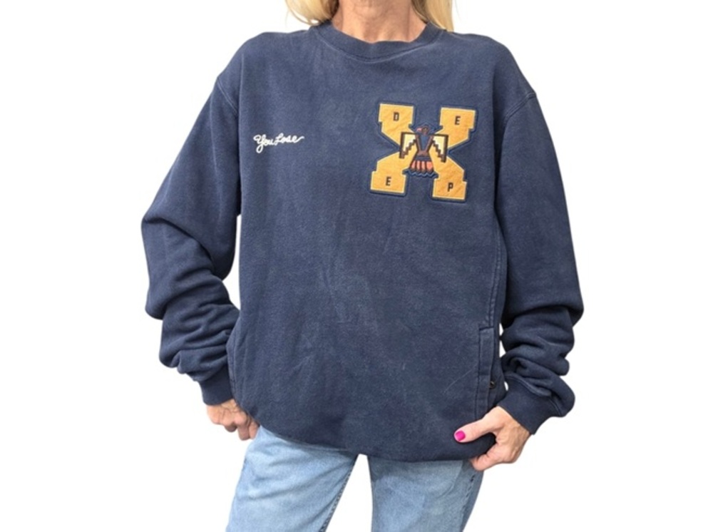 10.Deep Embroidered Navy Pocket Sweatshirt L Streetwear - Picture 1 of 9
